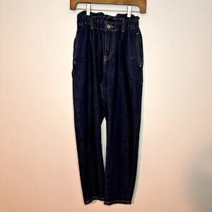 Zara Scrunch High Waist Jeans Dark Wash Size 0 Denim Blue Trendy